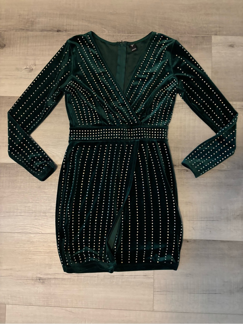 Windsor Emerald Green Velvet Rhinestone Bodycon Cocktail Dress Size S